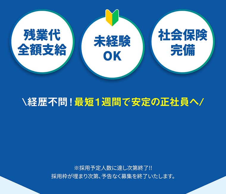 経歴不問！最短１週間で安定の正社員へ